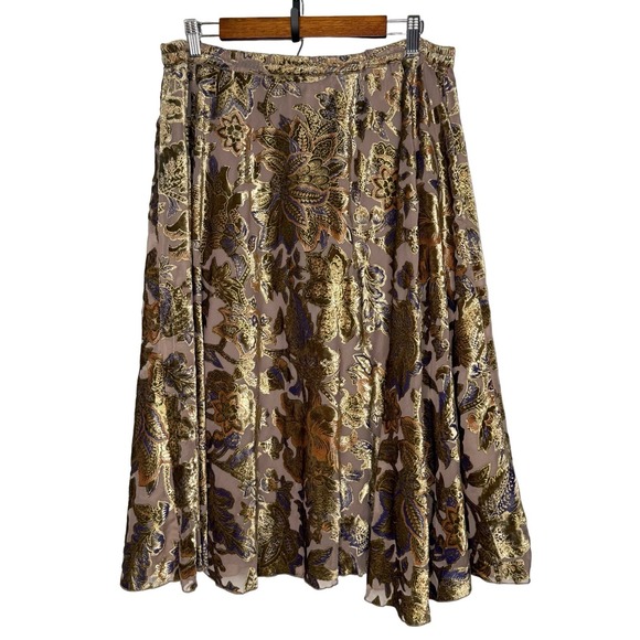Coldwater Creek Dresses & Skirts - Coldwater Creek Large Floral Velvet Burnout Midi Full Flared Fairy Boho Gypsy